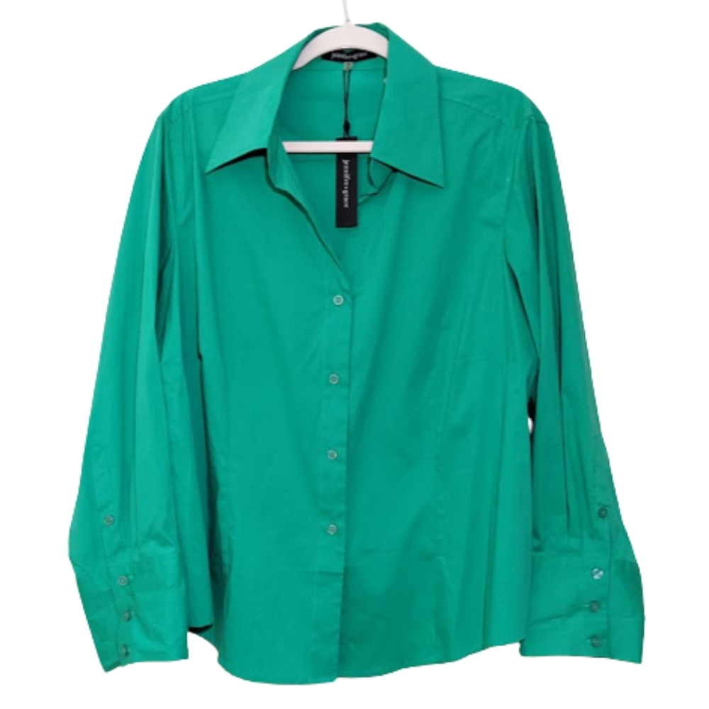 JENNIFER & GRACE Emerald Green Button Down Career Blouse sz. 3X